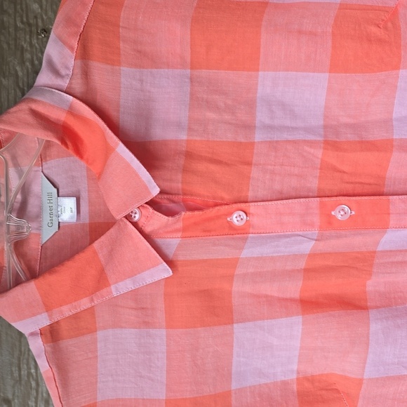 Garnet Hill Cotton Lightweight Orange Plaid Long Sleeve Button Up Blouse 8p - Picture 3 of 6